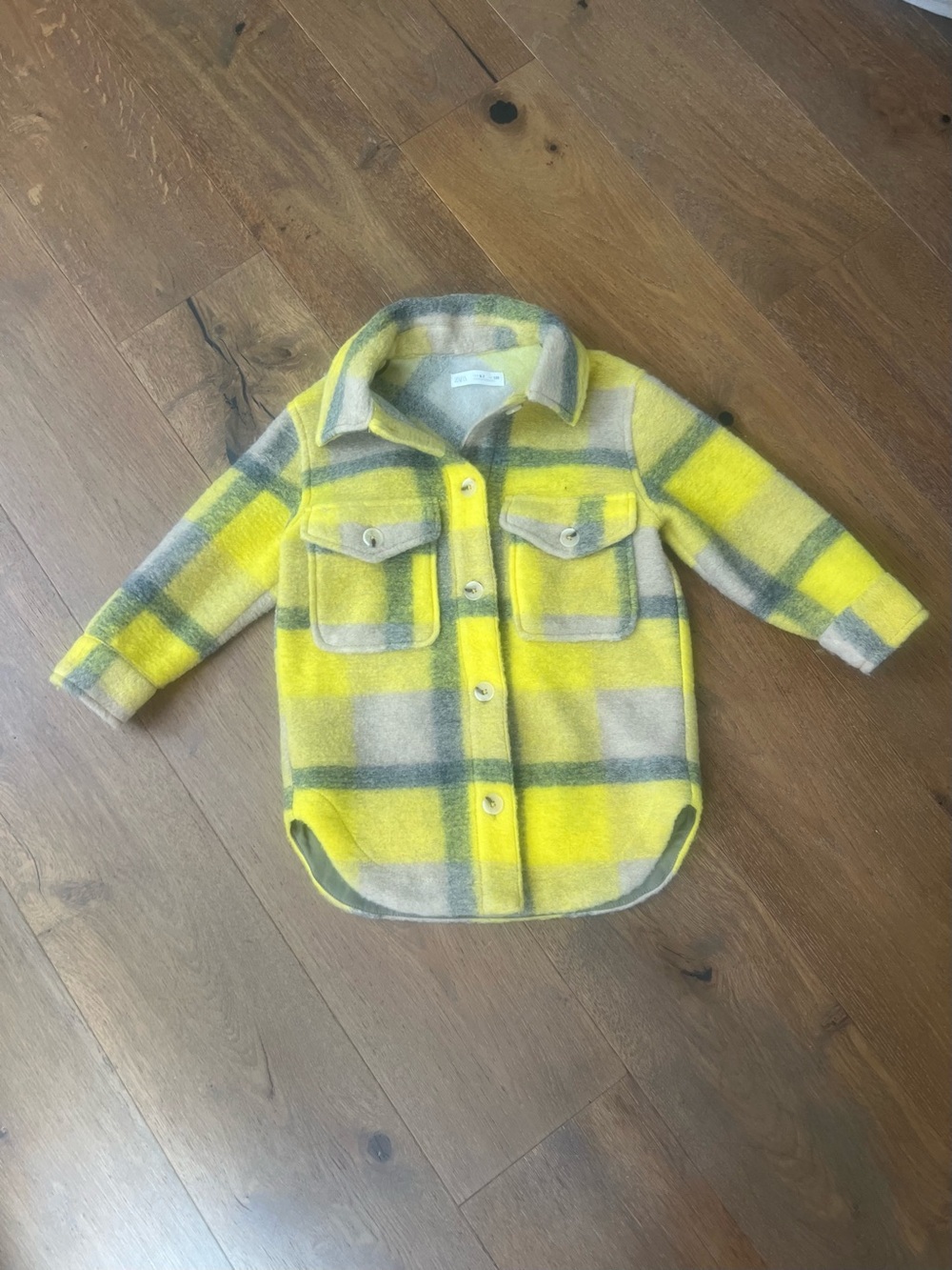 Zara Yellow and Gray Plaid Button-Down Shacket for Kids NEW !!!
